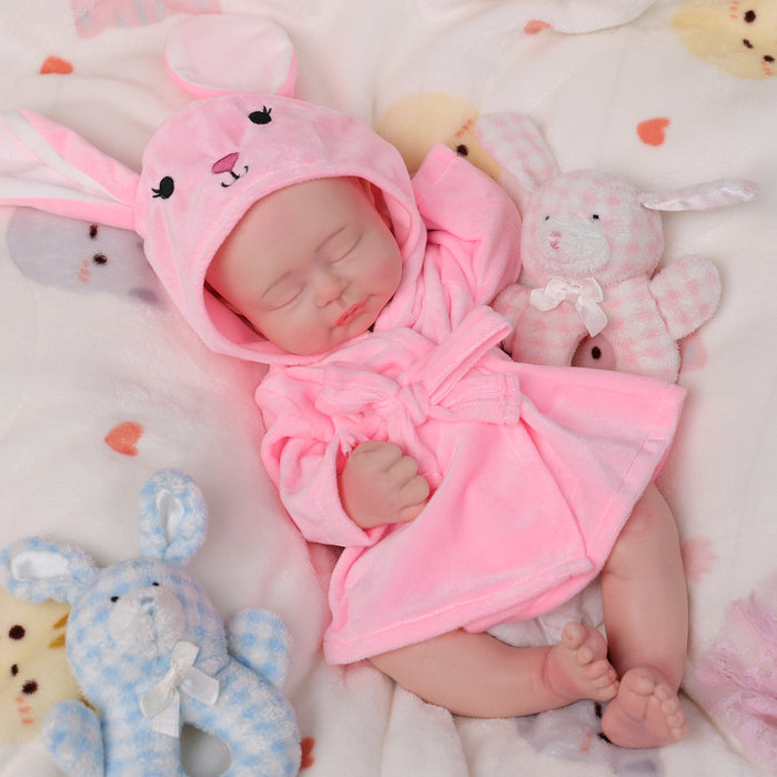 Babeside 16'' Full Silicone Reborn Baby Doll Pink Suit Sleeping Girl Leo