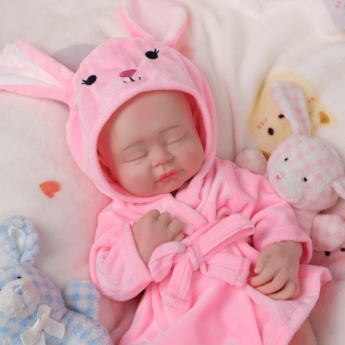 Babeside 16'' Full Silicone Reborn Baby Doll Pink Suit Sleeping Girl Leo