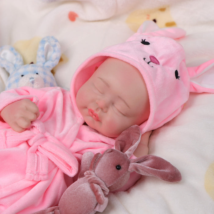 Babeside 16'' Full Silicone Reborn Baby Doll Pink Suit Sleeping Girl Leo