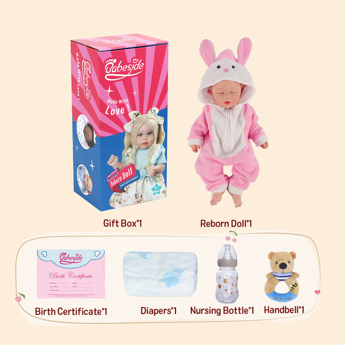 Babeside 16'' Full Silicone Reborn Baby Doll Sleeping Adorable Pink Bunny Girl Kay