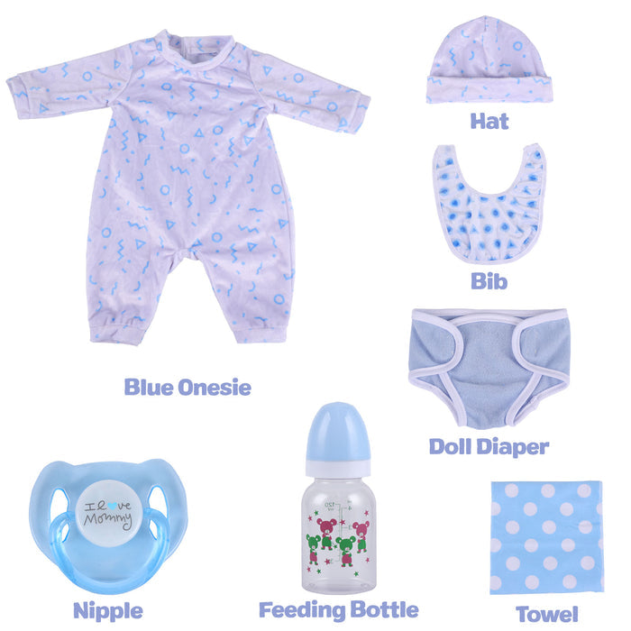 Babeside 17"-20" Reborn Baby Doll Clothes 7-Pcs Blue Outfits For Baby Doll Lovely