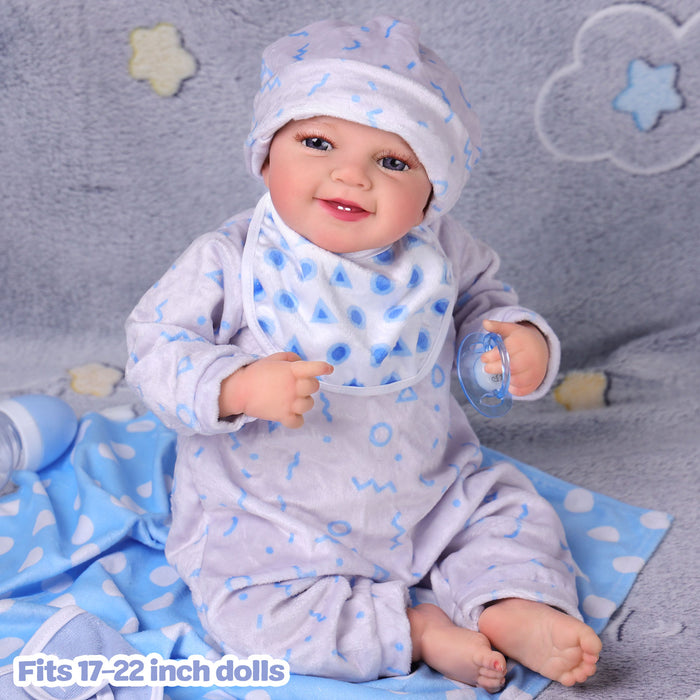 Babeside 17"-20" Reborn Baby Doll Clothes 7-Pcs Blue Outfits For Baby Doll Lovely