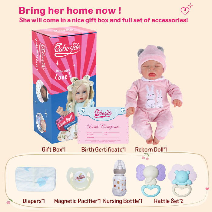 Babeside 17'' Realistic Reborn Baby Doll Sleeping Girl Kubo - Pink & Rabbit Style