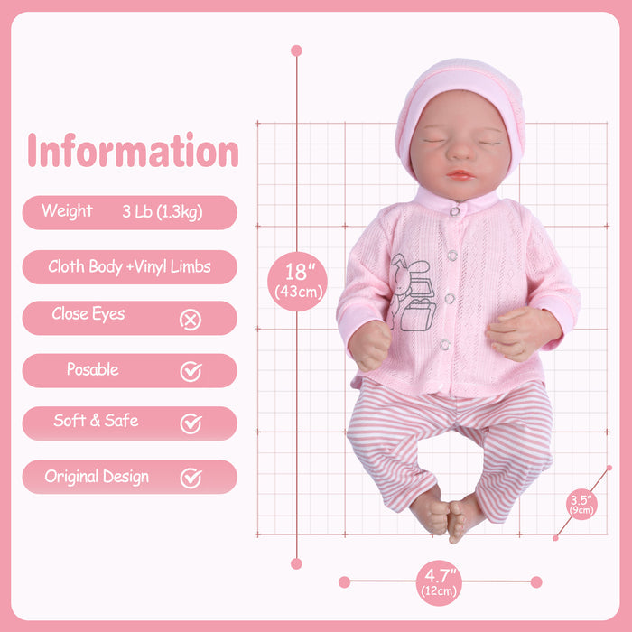 Babeside 17" Realistic Reborn Infant Chubby Cheek Face Baby Doll Girl Aurora with Washable Body for Pleased Bathing