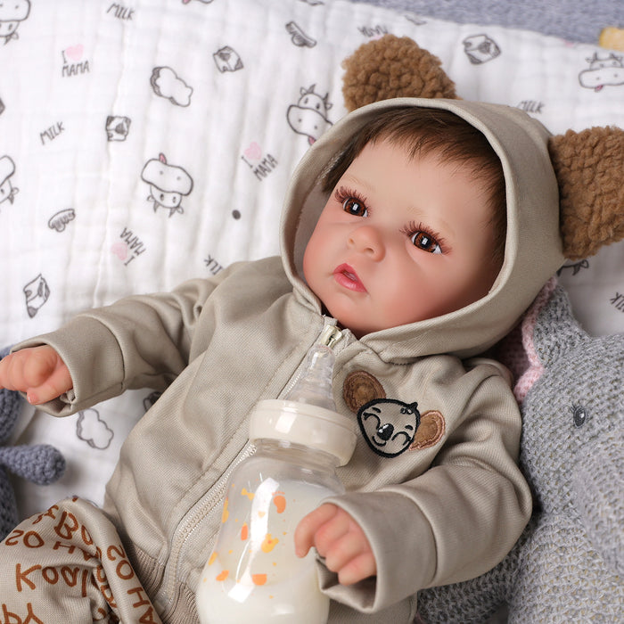 Babeside 17'' Reborn Baby Doll Brown Eyes Awake Boy Trey - Brown Bear Clothing