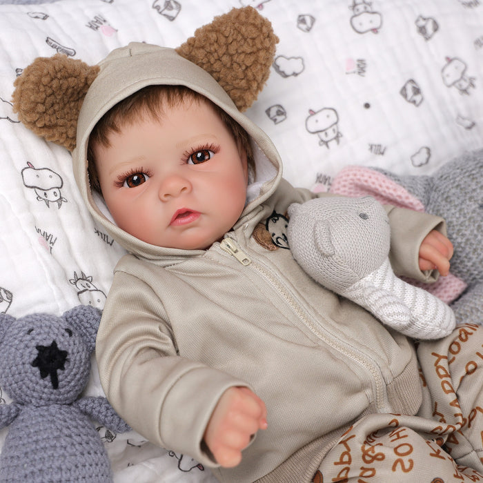 Babeside 17'' Reborn Baby Doll Brown Eyes Awake Boy Trey - Brown Bear Clothing