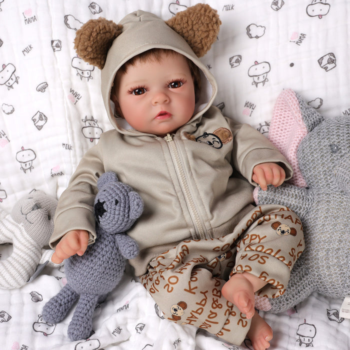 Babeside 17'' Reborn Baby Doll Brown Eyes Awake Boy Trey - Brown Bear Clothing
