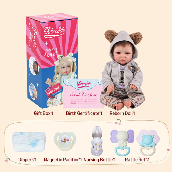 Babeside 17'' Reborn Baby Doll Brown Eyes Awake Boy Trey - Brown Bear Clothing