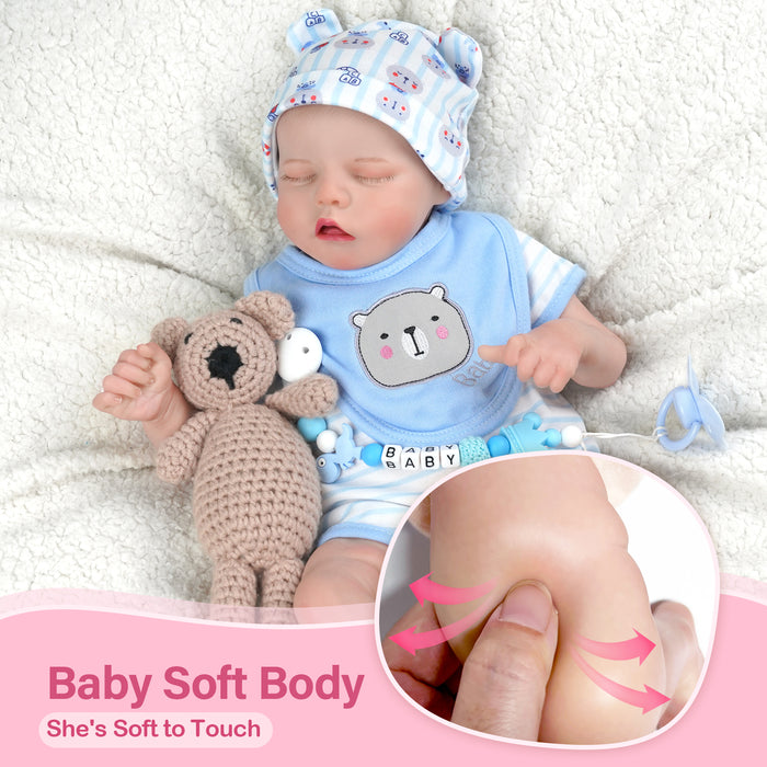 Babeside 17" Reborn Toddler Baby Dolls Asleep Blue and White Striped Bear Boy Twinnie