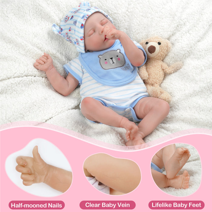 Babeside 17" Reborn Toddler Baby Dolls Asleep Blue and White Striped Bear Boy Twinnie
