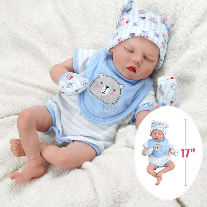 Babeside 17" Reborn Toddler Baby Dolls Asleep Blue and White Striped Bear Boy Twinnie