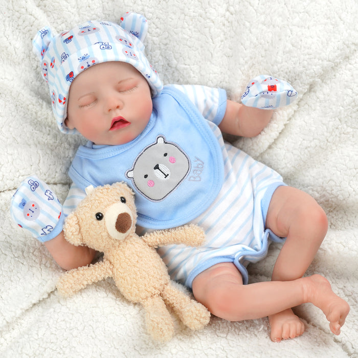 Babeside 17" Reborn Toddler Baby Dolls Asleep Blue and White Striped Bear Boy Twinnie