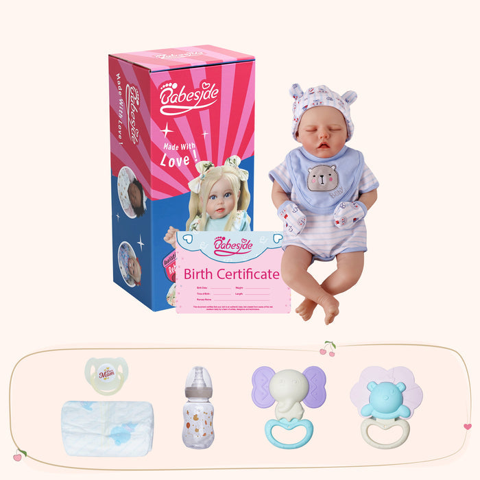 Babeside 17" Reborn Toddler Baby Dolls Asleep Blue and White Striped Bear Boy Twinnie