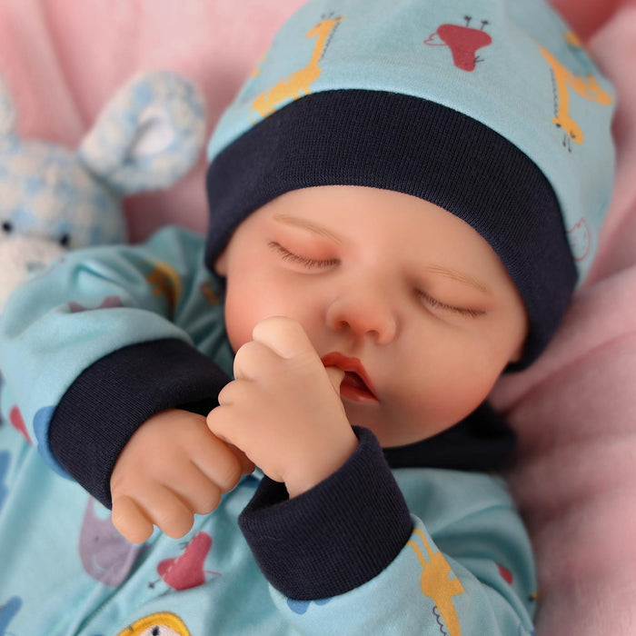 Babeside 17" Reborn Toddler Baby Dolls Asleep Green Giraffe Boy Twinnie