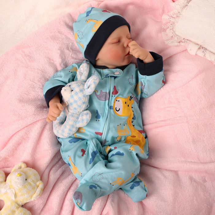 Babeside 17" Reborn Toddler Baby Dolls Asleep Green Giraffe Boy Twinnie