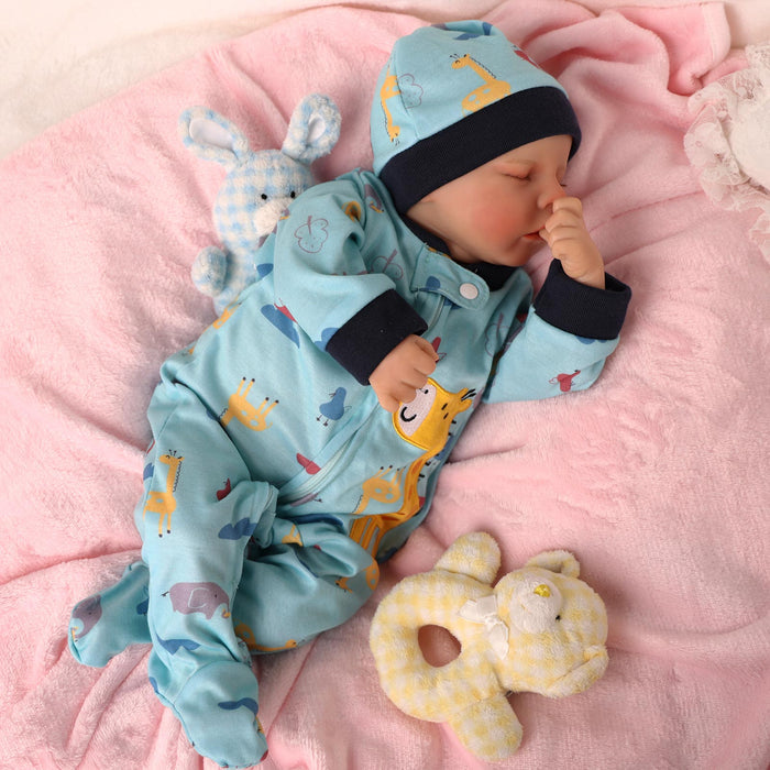 Babeside 17" Reborn Toddler Baby Dolls Asleep Green Giraffe Boy Twinnie