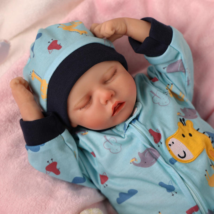 Babeside 17" Reborn Toddler Baby Dolls Asleep Green Giraffe Boy Twinnie
