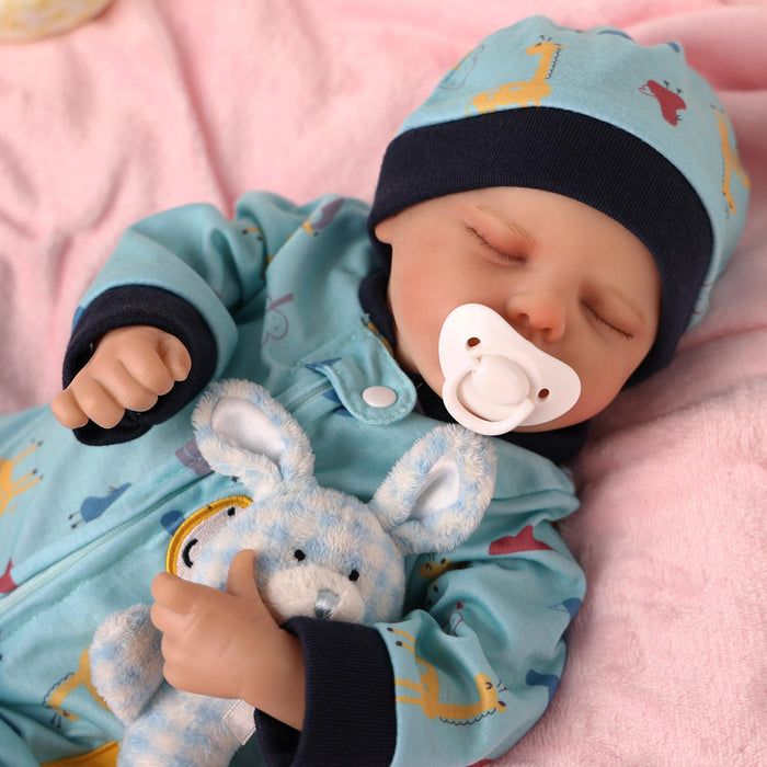 Babeside 17" Reborn Toddler Baby Dolls Asleep Green Giraffe Boy Twinnie