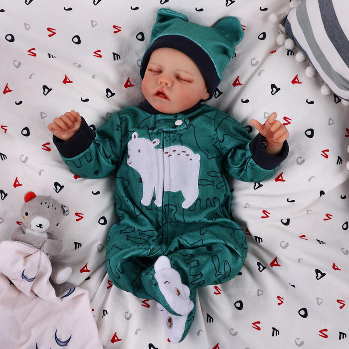 Babeside 17" Reborn Toddler Baby Dolls Asleep Green Polar Bear Boy Twinnie