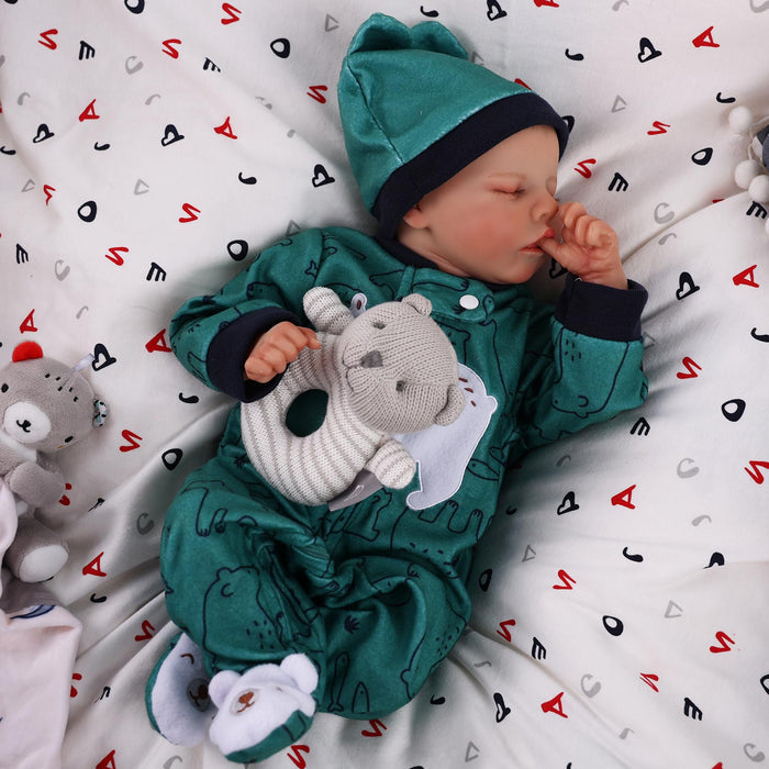 Babeside 17" Reborn Toddler Baby Dolls Asleep Green Polar Bear Boy Twinnie