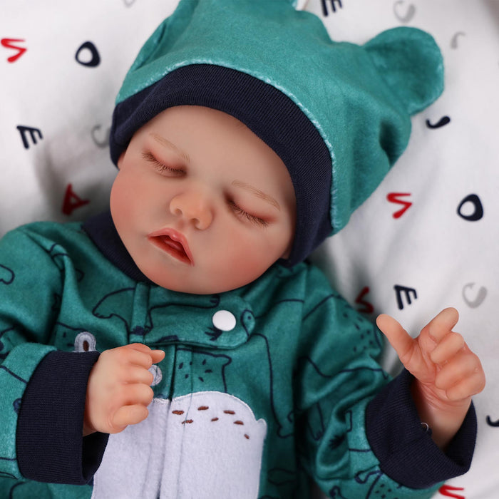Babeside 17" Reborn Toddler Baby Dolls Asleep Green Polar Bear Boy Twinnie
