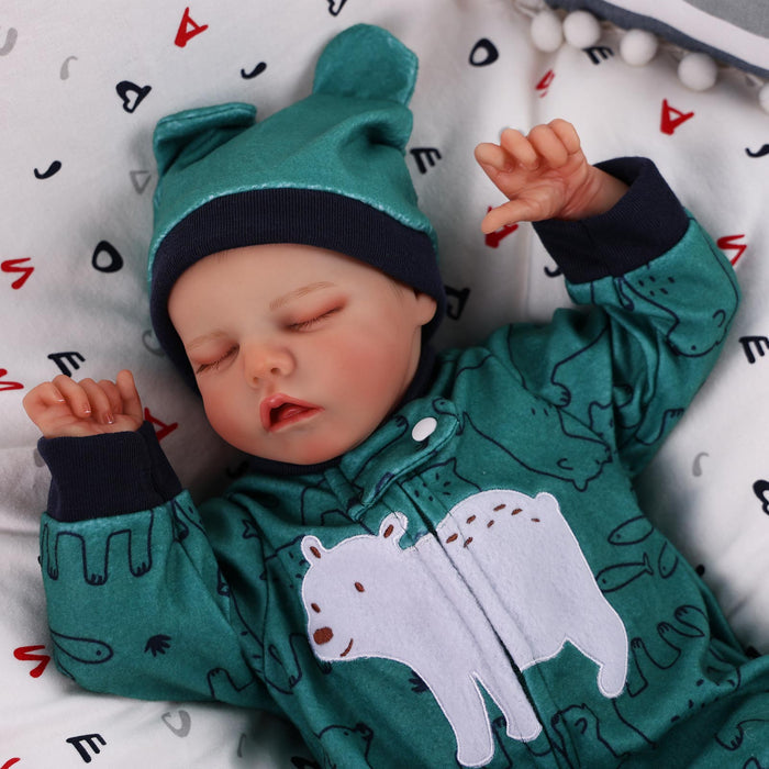 Babeside 17" Reborn Toddler Baby Dolls Asleep Green Polar Bear Boy Twinnie