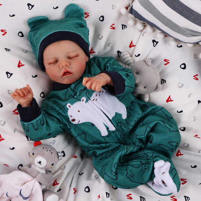 Babeside 17" Reborn Toddler Baby Dolls Asleep Green Polar Bear Boy Twinnie