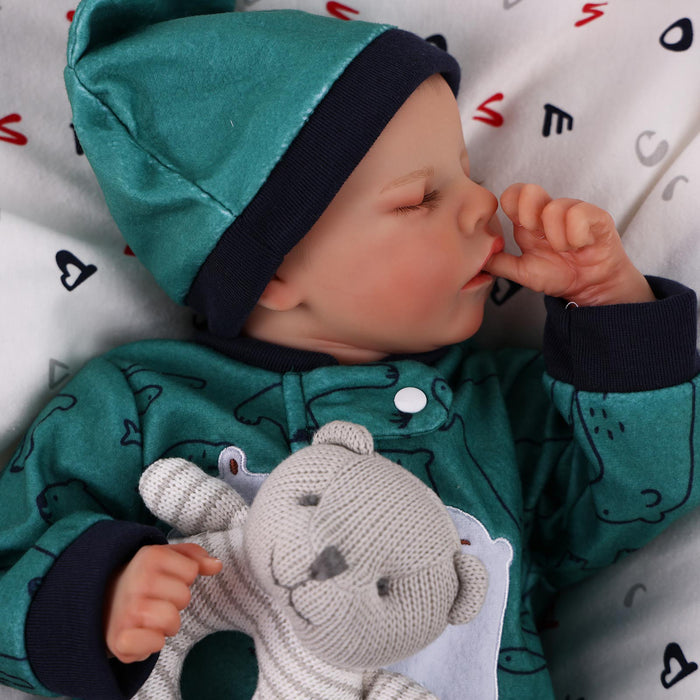 Babeside 17" Reborn Toddler Baby Dolls Asleep Green Polar Bear Boy Twinnie