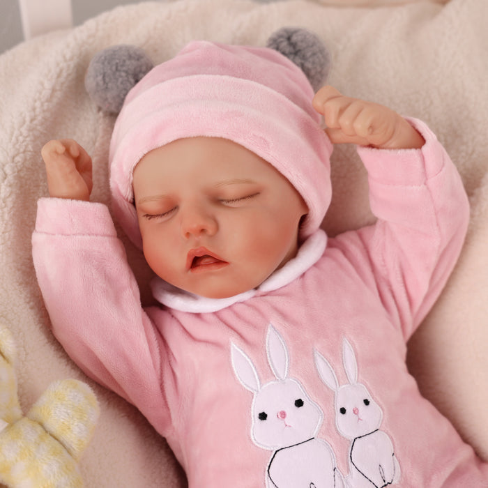 Babeside 17" Sleeping Newborn Baby Girl Pink Bunny Jumpsuit Twinnie