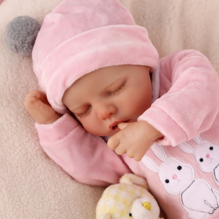 Babeside 17" Sleeping Newborn Baby Girl Pink Bunny Jumpsuit Twinnie