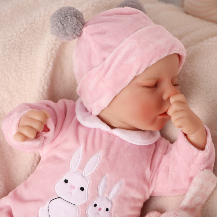 Babeside 17" Sleeping Newborn Baby Girl Pink Bunny Jumpsuit Twinnie