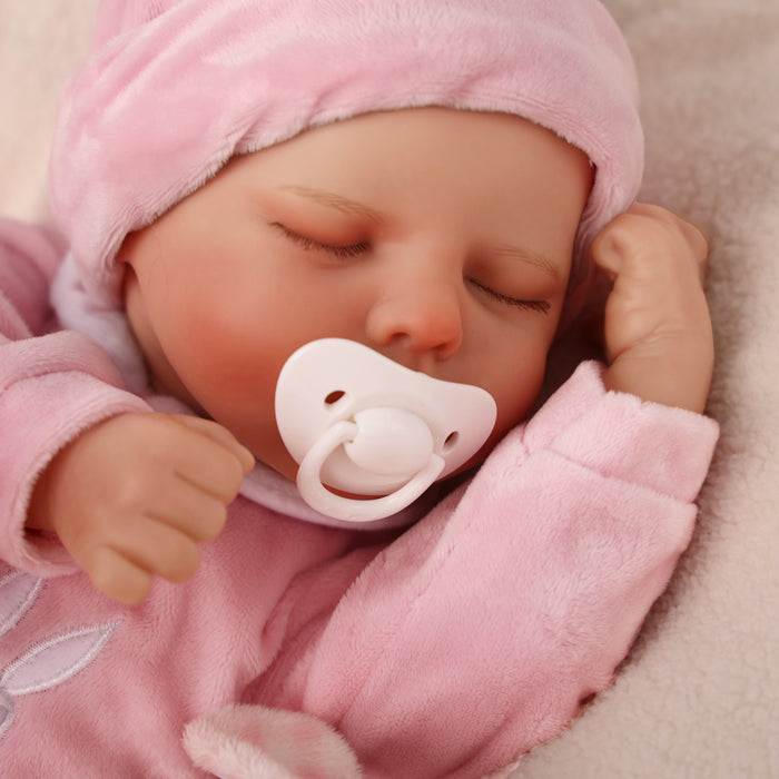 Babeside 17" Sleeping Newborn Baby Girl Pink Bunny Jumpsuit Twinnie
