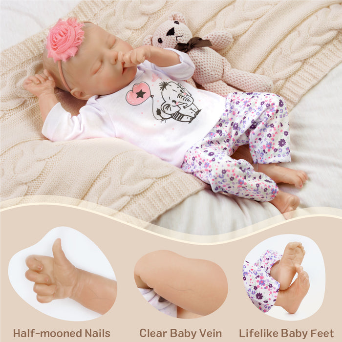 Babeside 17" Touch Real Newborn Reborn Baby Doll Girl Twinnie with Heartbeat and Coos