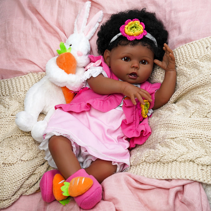 Babeside 20" Adorable Reborn Baby Doll African American Infant Girl Pink Suit Bessie