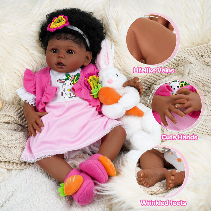 Babeside 20" Adorable Reborn Baby Doll African American Infant Girl Pink Suit Bessie