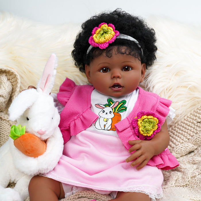 Babeside 20" Adorable Reborn Baby Doll African American Infant Girl Pink Suit Bessie