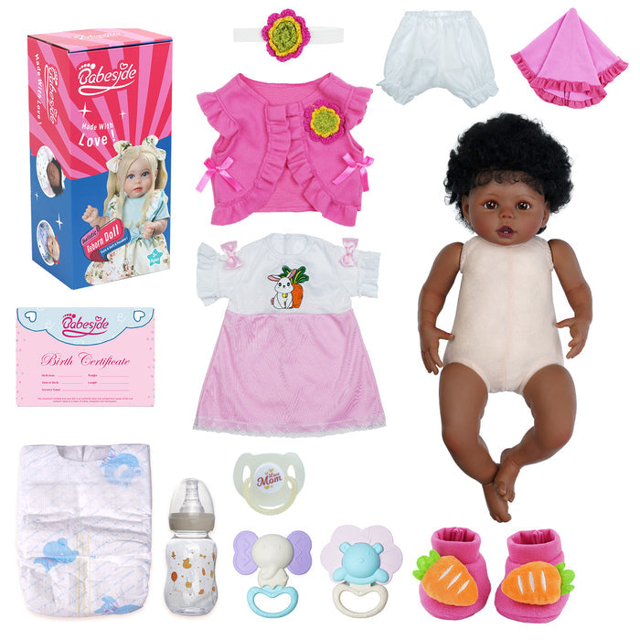Babeside 20" Adorable Reborn Baby Doll African American Infant Girl Pink Suit Bessie