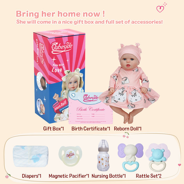 Babeside 20'' Bailyn Cutest Realistic Reborn Baby Doll Kitten Girl with Heartbeat Coos and Breath