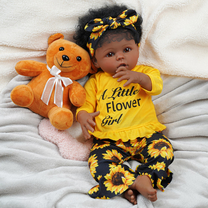 Babeside 20" Charming Reborn Baby Doll African American Infant Girl Chrysanthemum Suit Bessie