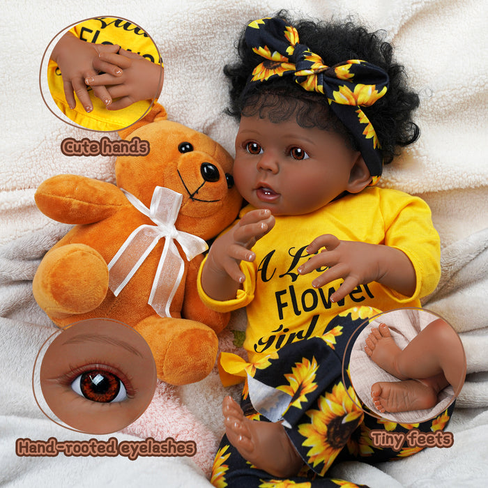 Babeside 20" Charming Reborn Baby Doll African American Infant Girl Chrysanthemum Suit Bessie