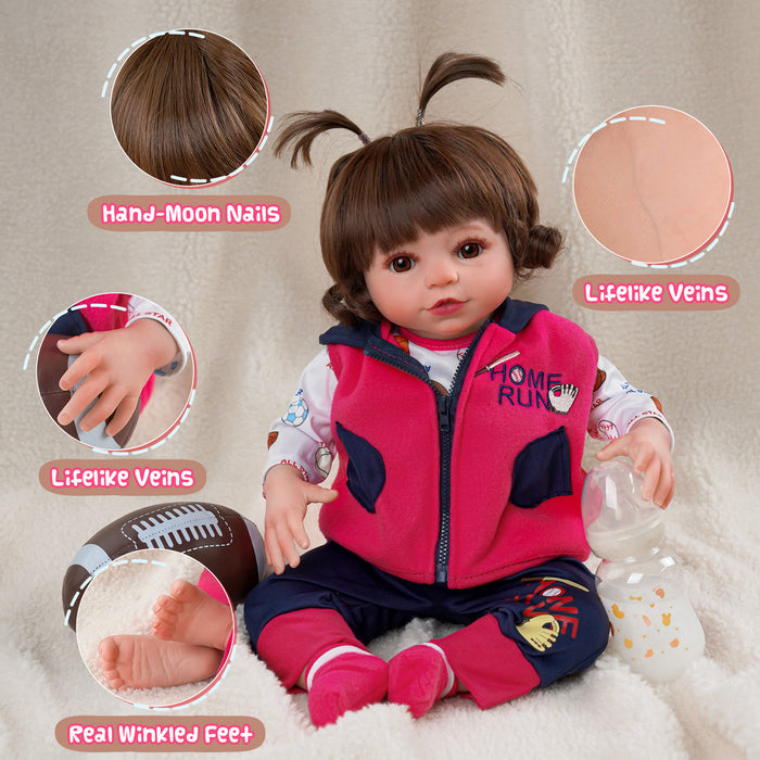 Babeside 20'' Cutest Realistic Reborn Baby Doll Brown Hair Girl Elise