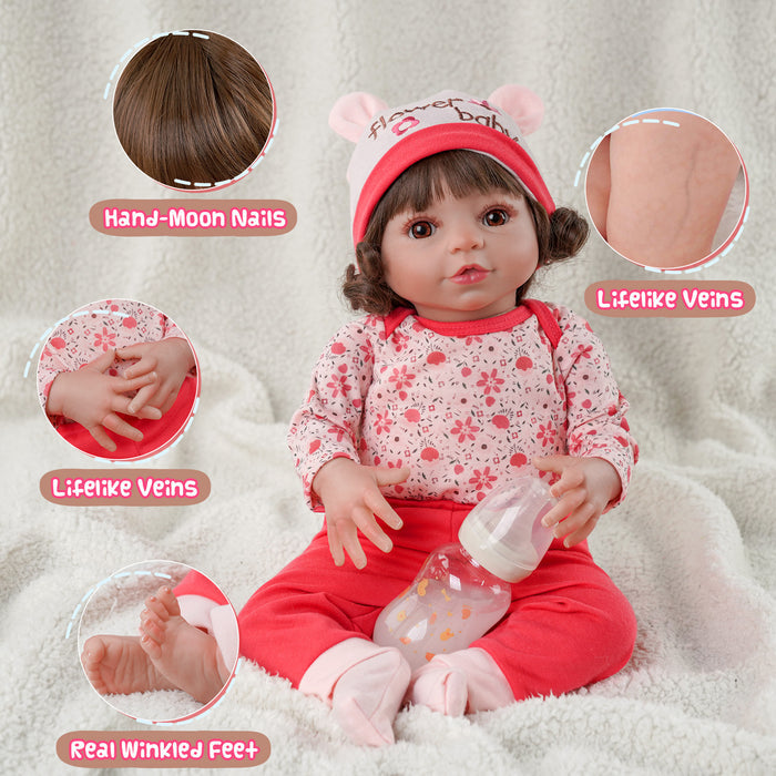 Babeside 20'' Cutest Realistic Reborn Baby Doll Brown Hair Girl Elise
