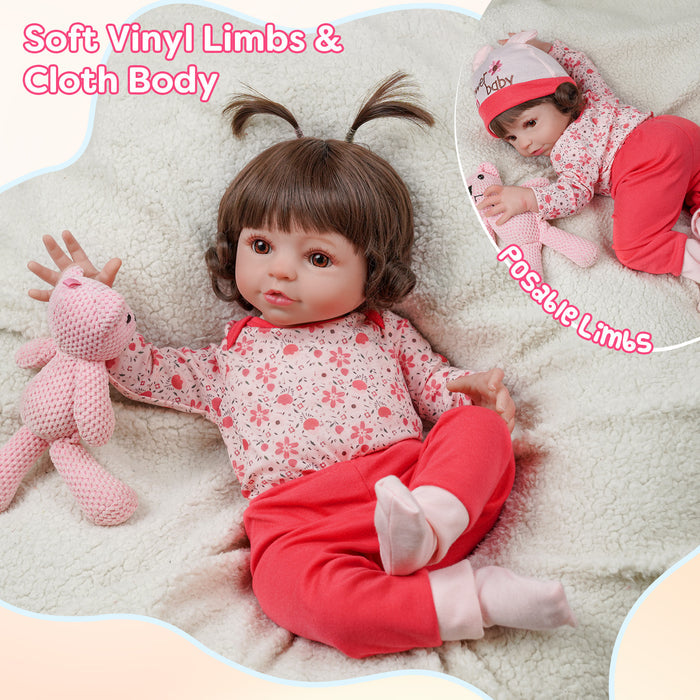 Babeside 20'' Cutest Realistic Reborn Baby Doll Brown Hair Girl Elise