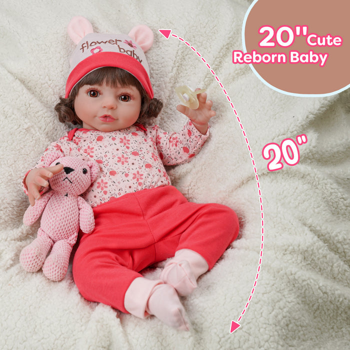 Babeside 20'' Cutest Realistic Reborn Baby Doll Brown Hair Girl Elise