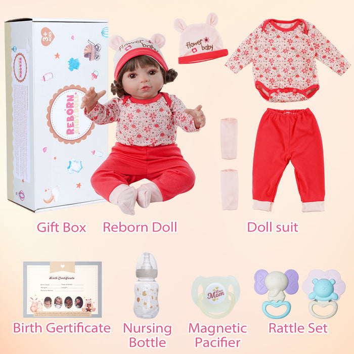 Babeside 20'' Cutest Realistic Reborn Baby Doll Brown Hair Girl Elise