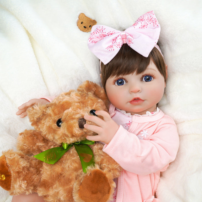 Babeside 20'' Lifelike Reborn Baby Doll Blue Eyes Adorable Girl Alva - Pink Flower Style
