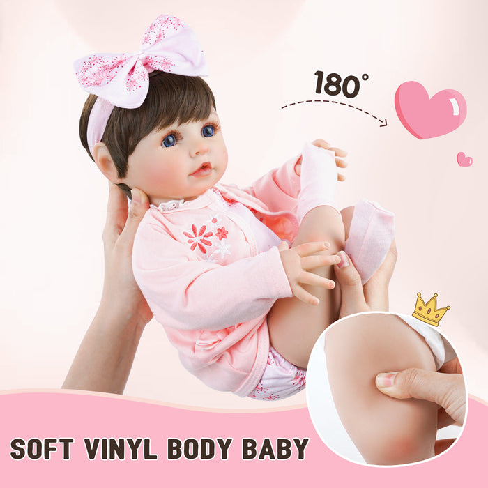Babeside 20'' Lifelike Reborn Baby Doll Blue Eyes Adorable Girl Alva - Pink Flower Style