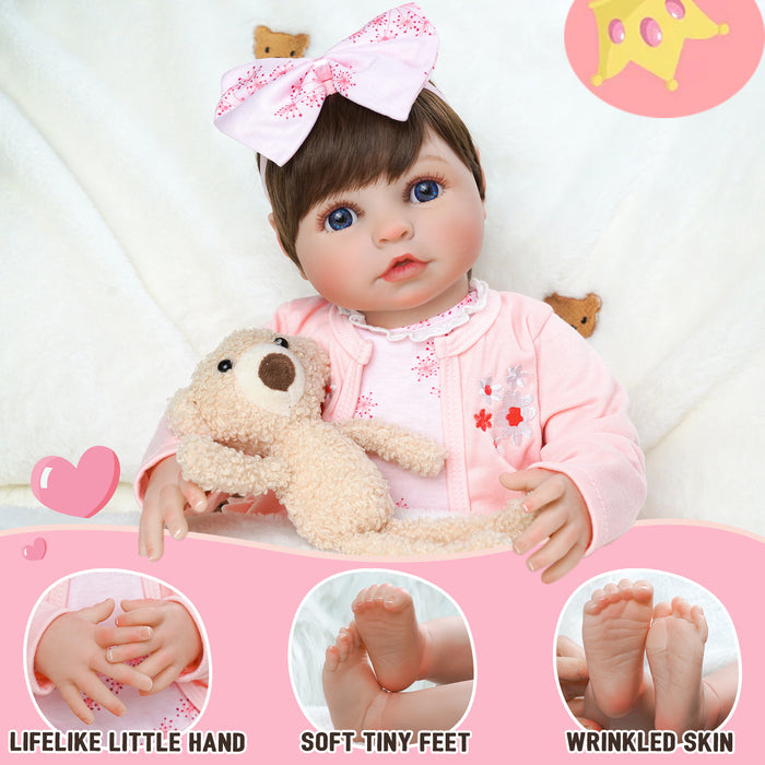 Babeside 20'' Lifelike Reborn Baby Doll Blue Eyes Adorable Girl Alva - Pink Flower Style