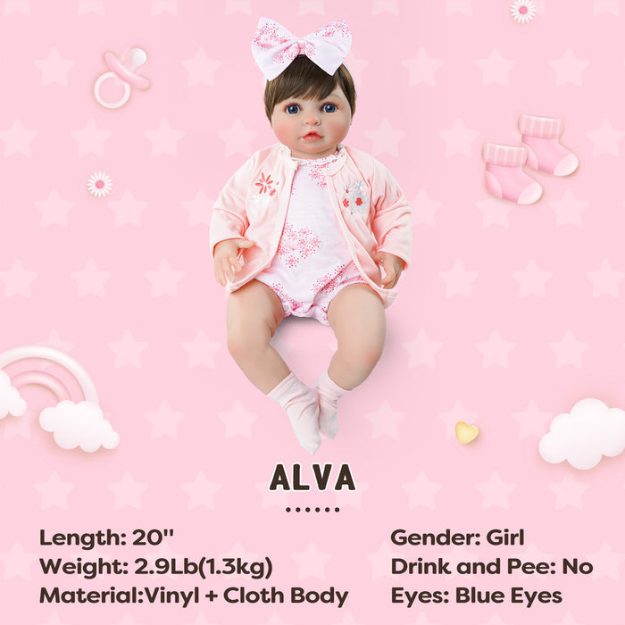 Babeside 20'' Lifelike Reborn Baby Doll Blue Eyes Adorable Girl Alva - Pink Flower Style