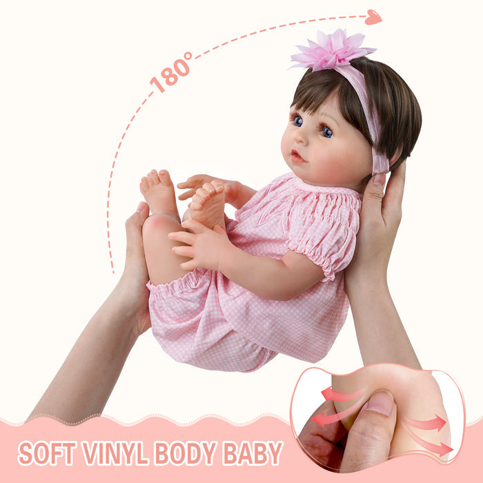 Babeside 20'' Realistic Reborn Baby Doll Blue Eyes Charming Girl Alva - Pink Style